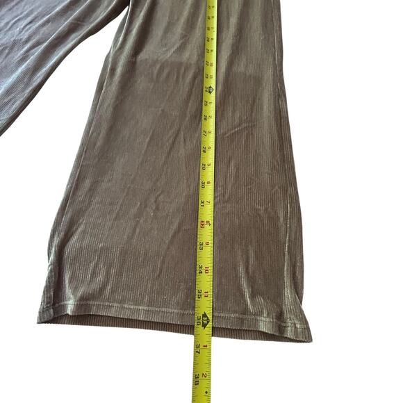Chocolate USA Wide Leg Ribbed‎ Velvet Pants Taupe Shimmer Soft Stretch Lounge L - Picture 5 of 8